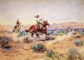 Roping a Wolf Indians Charles Marion Russell Indiana Oil Paintings